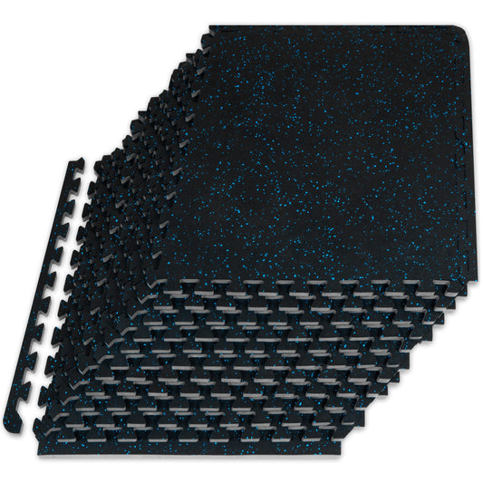 ProsourceFit Rubber Top Exercise Puzzle Mat ½-inch, 48 SQFT, 12 Tiles, EVA Foam Interlocking Tiles for Home Gym Protective Flooring for Equipment and Workouts, Blue