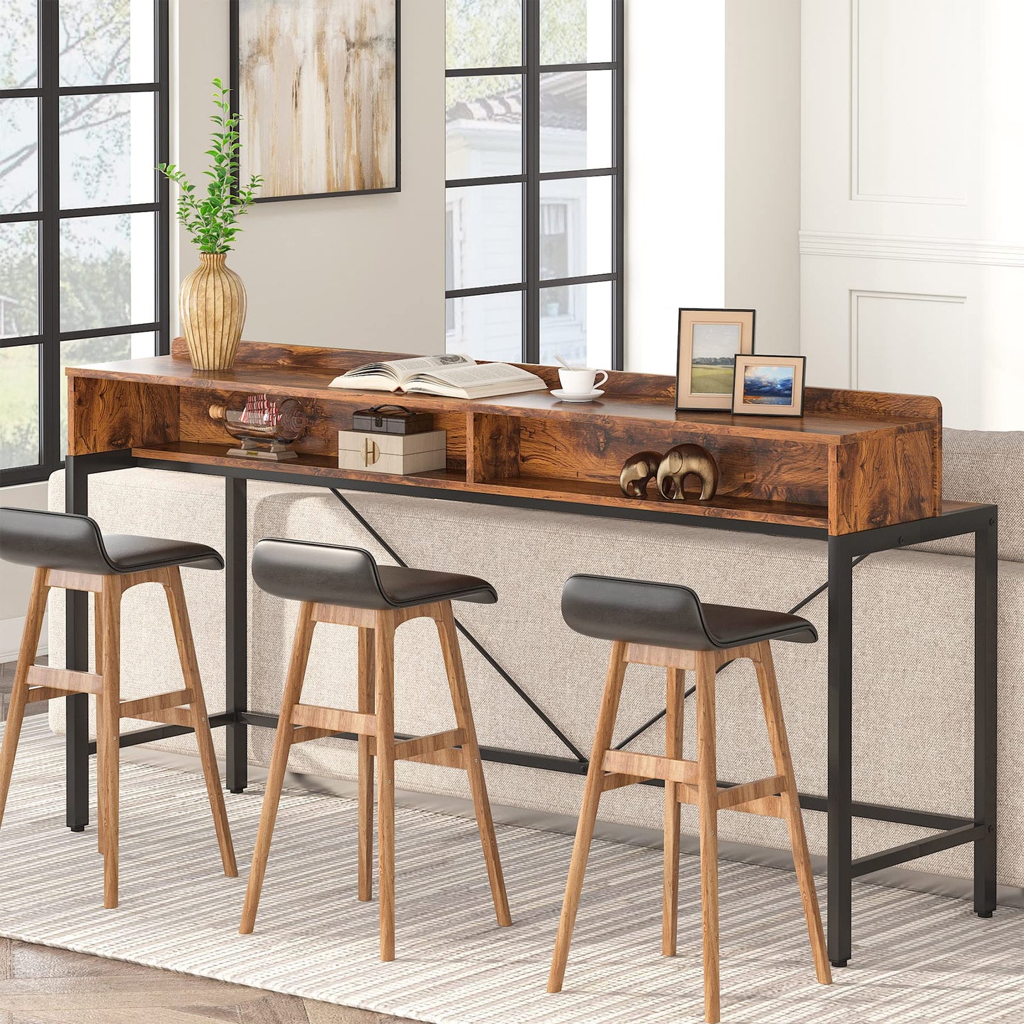 Tribesigns 71-Inch Extra Long Sofa Table Behind Couch, Narrow Console Table with Storage Shelves, Behind Couch Bar Table, Industrial Entryway Table for Living Room, Hallway, Rustic Brown