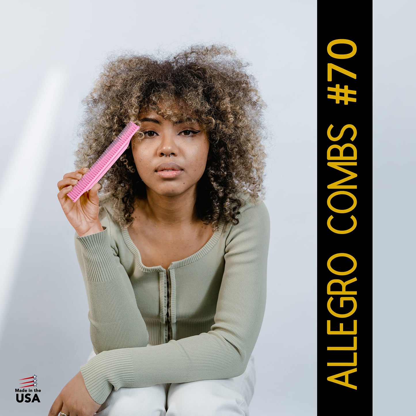Allegro Combs 3-Row Detangling Comb #70, Light pink - Perfect for Women Curly Hair Stylists, Curl Defining, Made in USA, 1 Piece