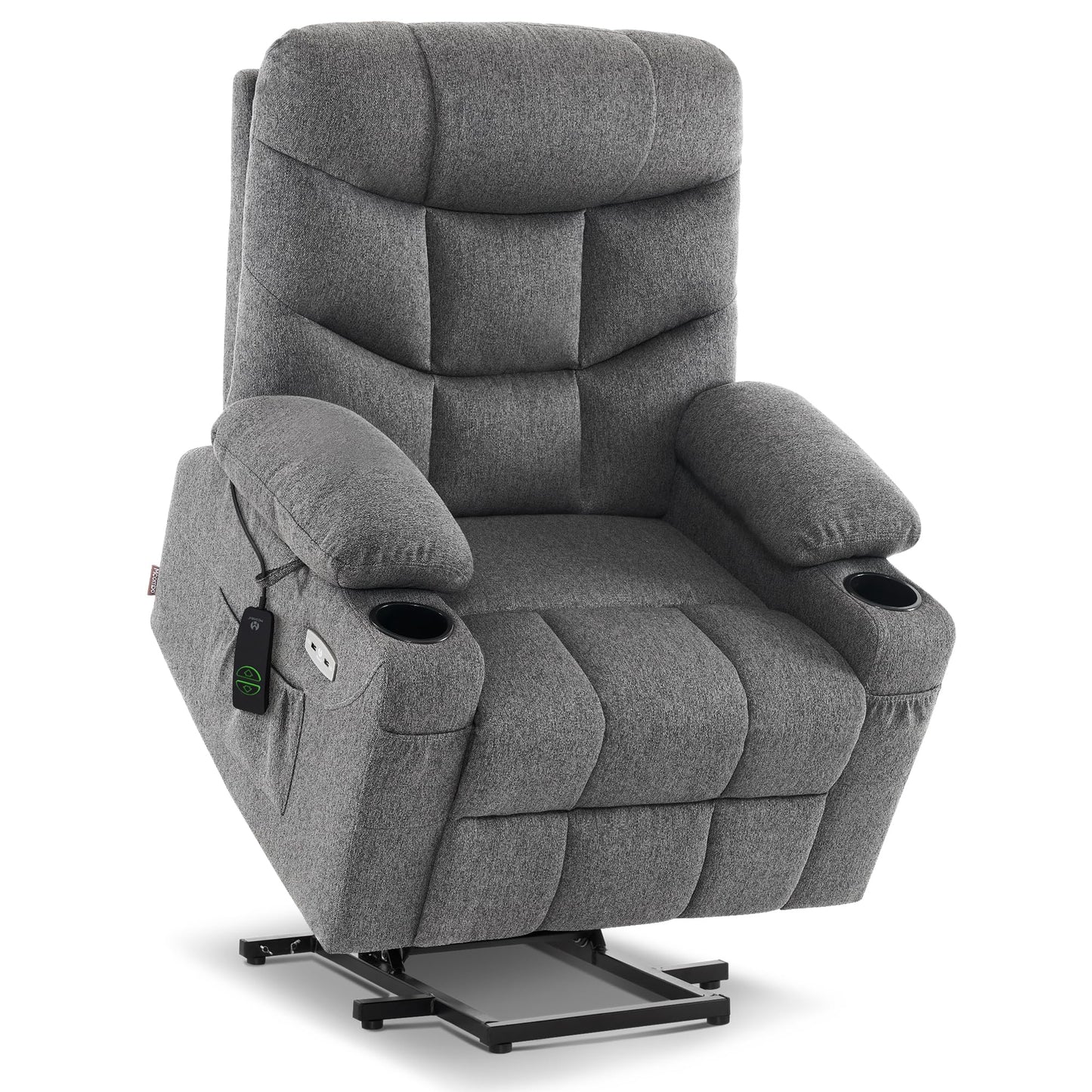 MCombo Power Lift Recliner Chair with Extended Footrest for Elderly People, Fabric 7287 (Dark Gray, Medium)