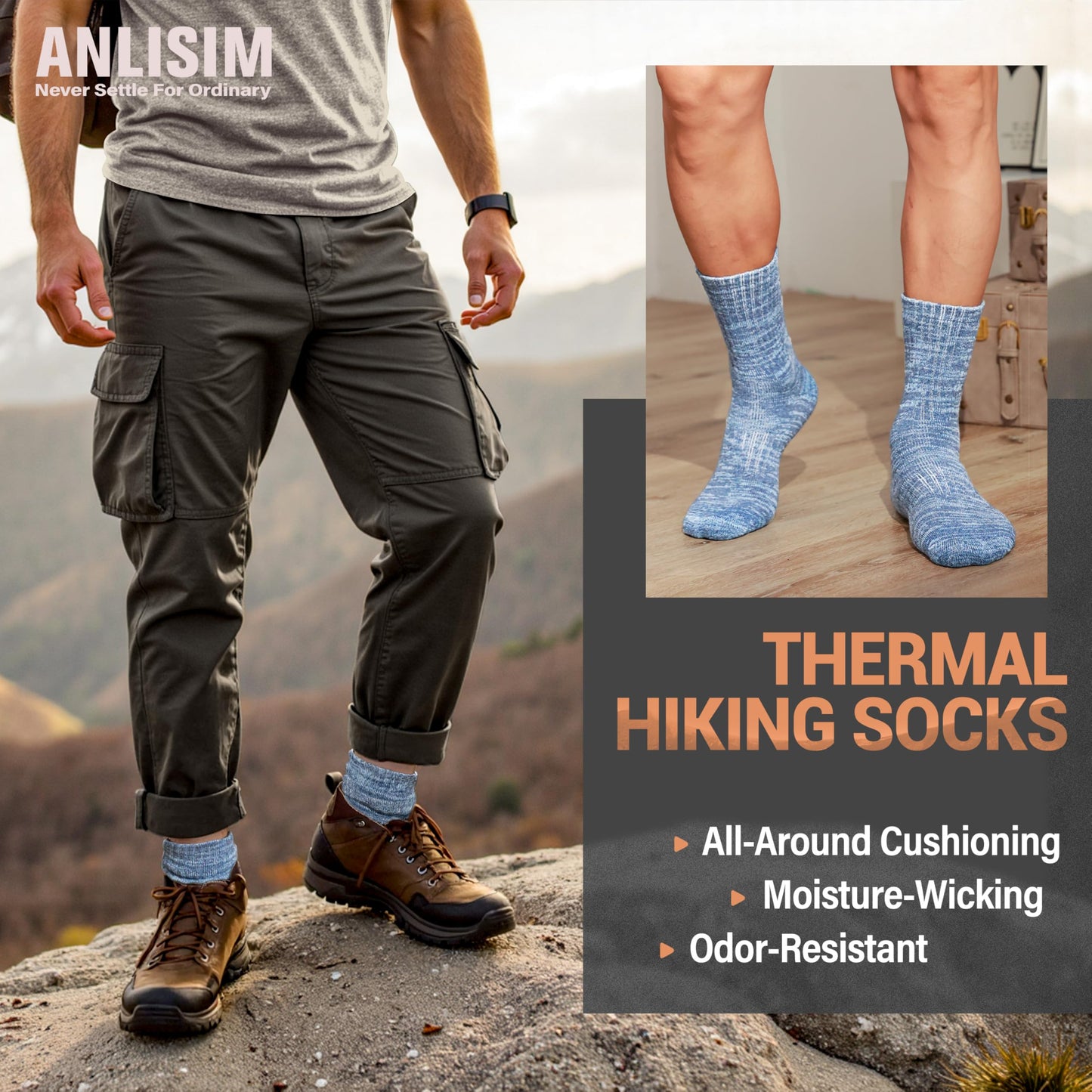 Anlisim Merino Wool Warm Boot Hiking Socks Thermal Extra Thick Winter Cozy Crew Comfy Cushioning Work Women Men Socks 4 Pairs(Color Mix,M)