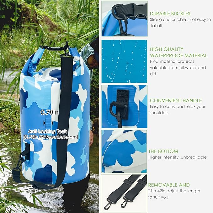 Waterproof Dry Bag Backpack 5L/10L/20L/30L/40L, Roll Top Floating Waterproof Storage Bags for Kayaking, Boating, Swimming, Hiking, Camping and Fishing