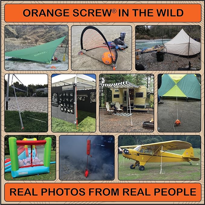 Ultimate Ground Anchors: Heavy Duty Screw-in Tent Stakes for High Wind, Sand, Canopies, and Camping - Made in USA, 100% Recycled, Included T-Grip Tool - (Large, Single Pack, Orange)