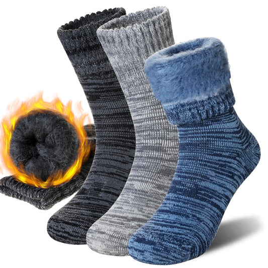 AMENLAN Women Heated Socks Ski Winter Thermal Hiking Snowboarding Thick Boot Insulated Socks 3 Pairs (3 Pairs Grey/Blue/Dark Grey)