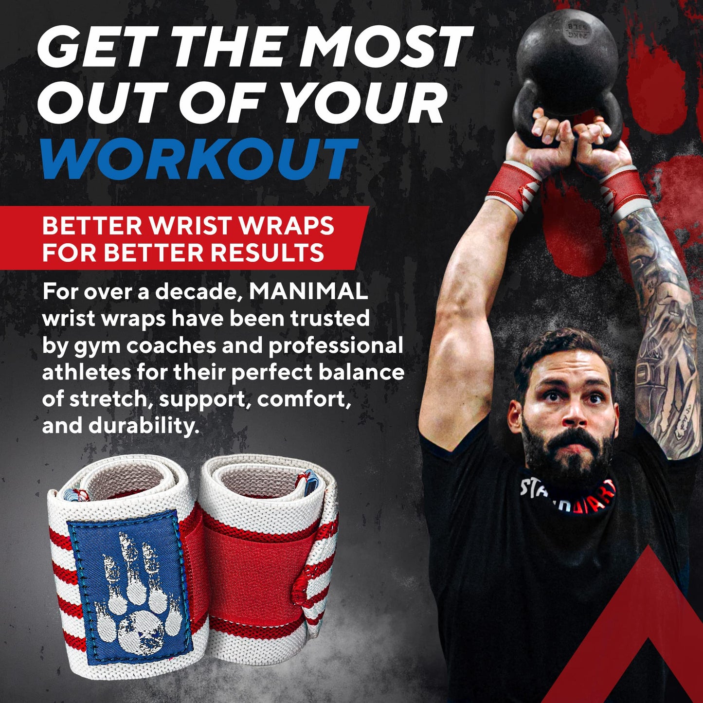 MANIMAL Wrist Wraps for Weightlifting - Professional Wrist Straps for Men and Women - Strength Training, Bodybuilding, Powerlifting, Cross Fit - Eliminate Wrist Pain with Durable Support (Since 2010)