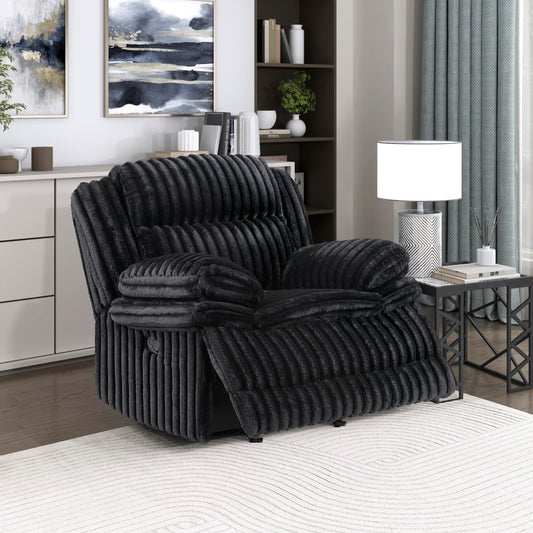 Lexicon Manual Glider Recliner Chair, Corduroy Manual Tab Pull Reclining Chair with Pillow Top Arms, Plush Cushions, Cozy Theater-Style Accent for Living Room/Bedroom, Easy Assembly, Black