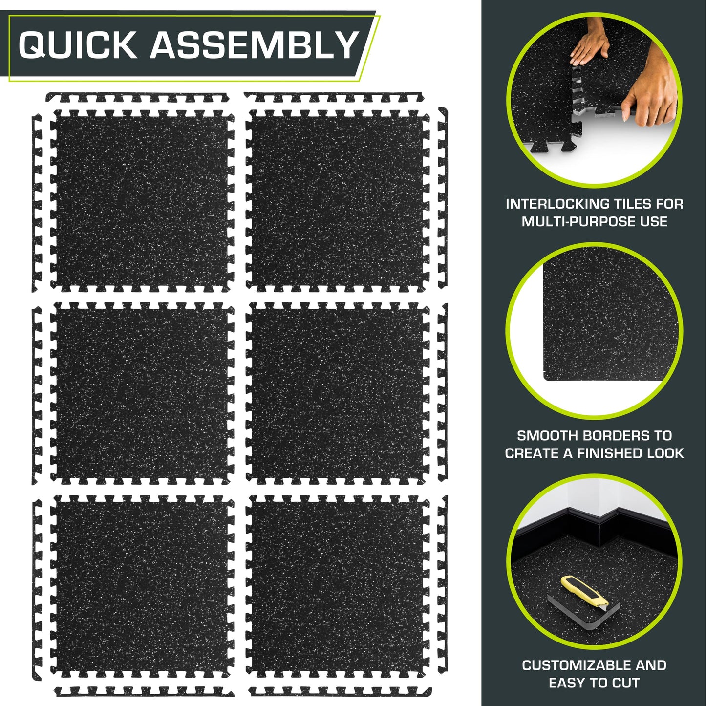 ProsourceFit Rubber Top Exercise Puzzle Mat 3/4-inch, 24 SQFT, 6 Tiles, EVA Foam Interlocking Tiles for Home Gym Protective Flooring for Equipment and Workouts, Grey
