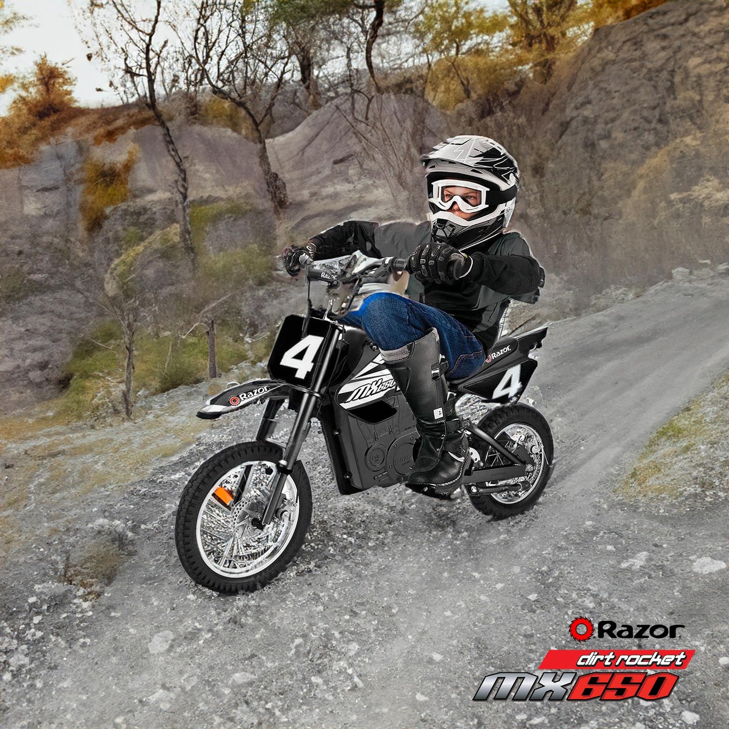 Razor MX650 Dirt Rocket Off-Road Motocross Bike–36V Electric Ride-On, Up to 17 mph, Front & Rear Suspension, Hand-Operated DualBrakes, Twist Grip Throttle, Authentic Motocross Bike Geometry