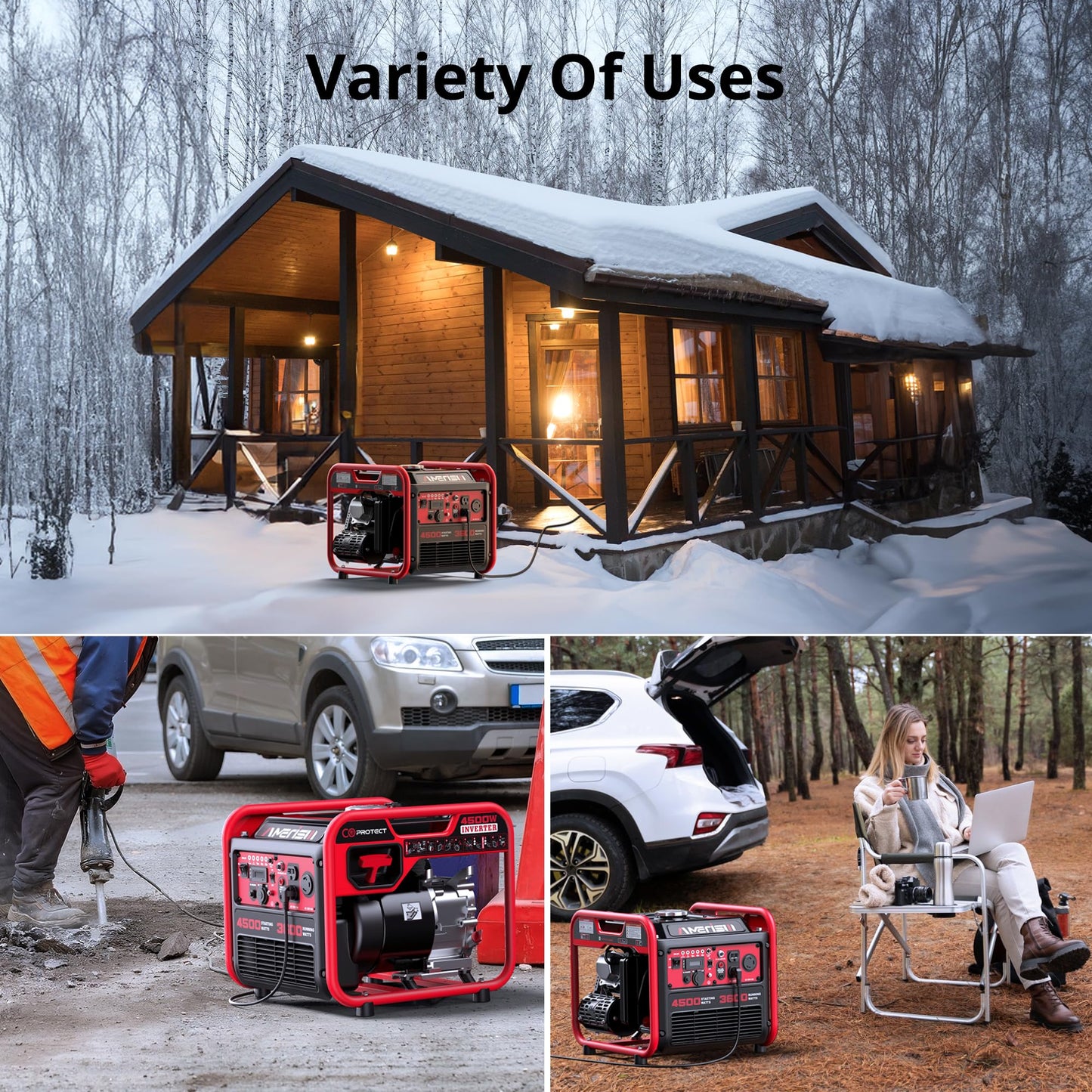 AMERISUN 4500W Portable Gas Inverter Generator with CO Detection: Lightweight, Quiet, EPA-Compliant for Home, Emergency Backup, and Outdoor Adventures
