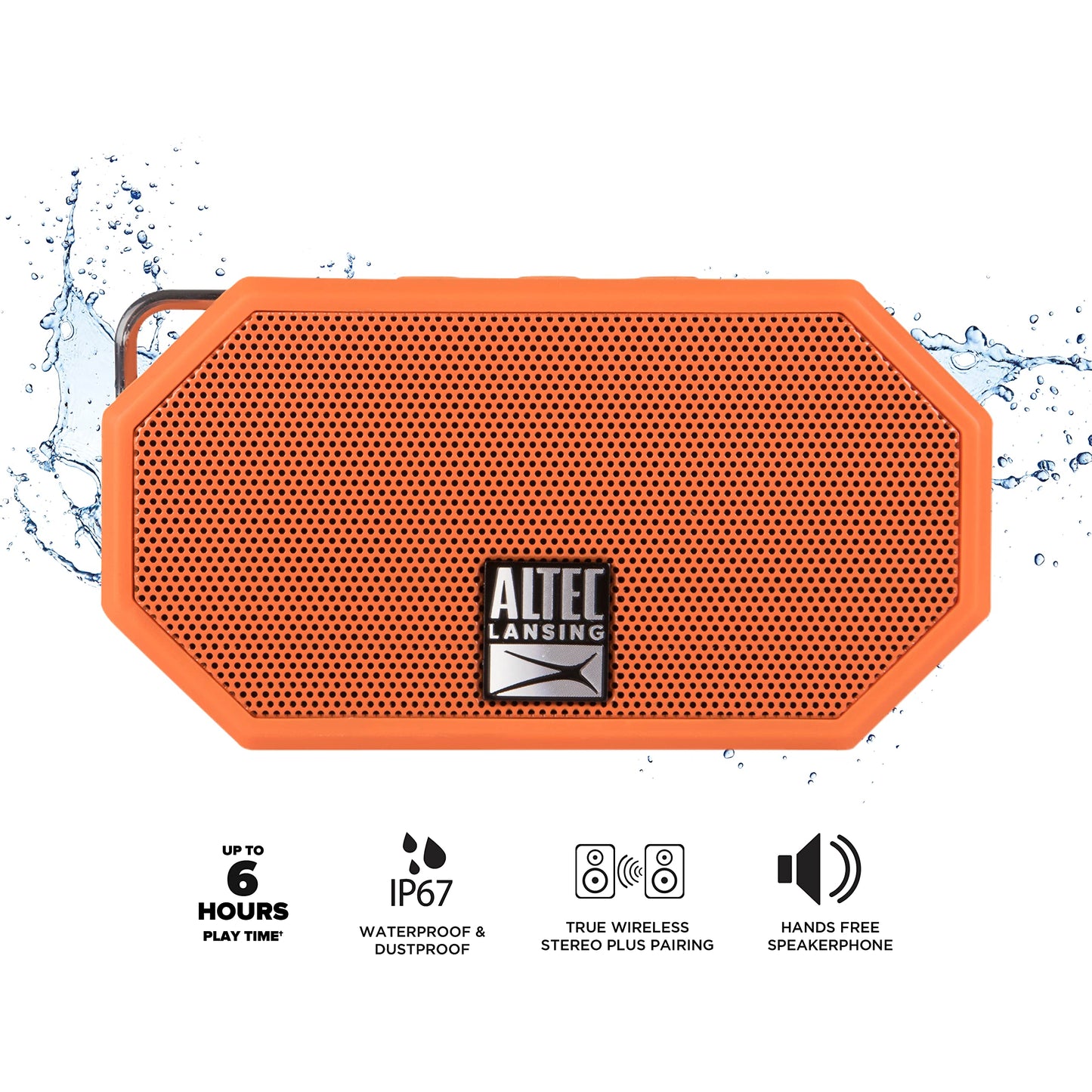 Altec Lansing Mini H2O - Waterproof Bluetooth Speaker, IP67 Certified & Floats in Water, Compact & Portable Speaker for Hiking, Camping, Pool, and Beach,Orange