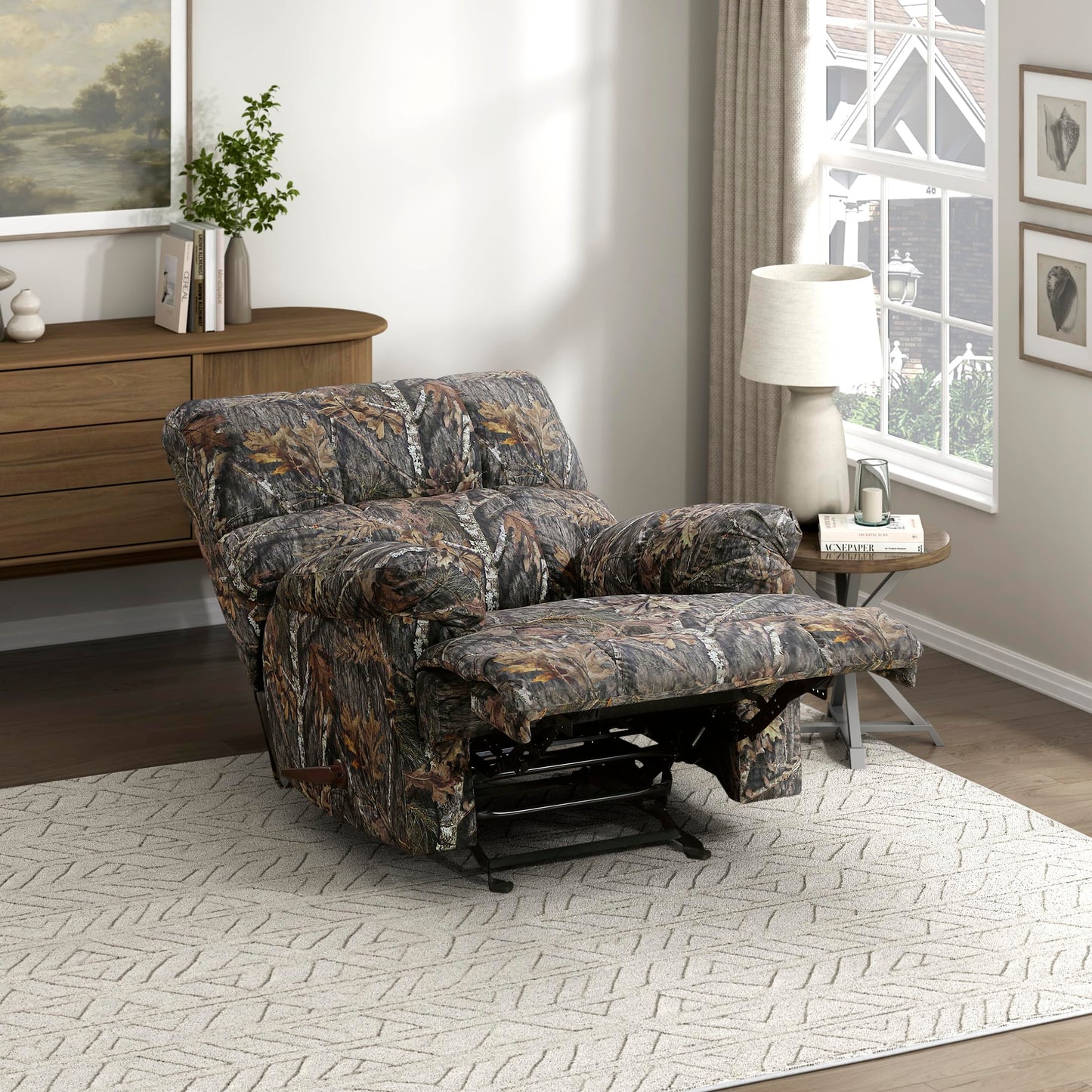 Lexicon Glider Recliner Chair with Lever Handle, Textured Microfiber Manual Recliner, Plush Stitching Cushion, Pillow Top Arms, Rustic Armchair for Cabin/Living Room, Easy Assembly, Camouflage