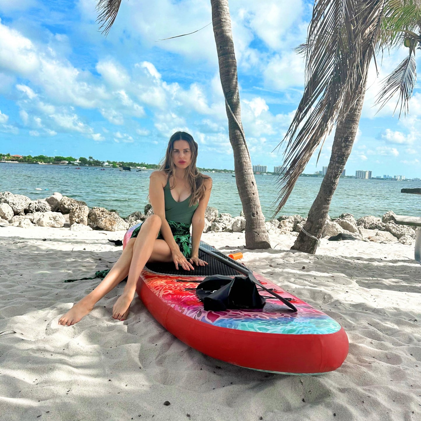 AISUNSS SUP Board 10.6Ft All Around Board Premium iSUP, Yoga Board with SUP Accessories Include Non-Slip mat, Waterproof Phone Bag, Double Action Pump, Adjustable Aluminum Paddle (Red Meditation)