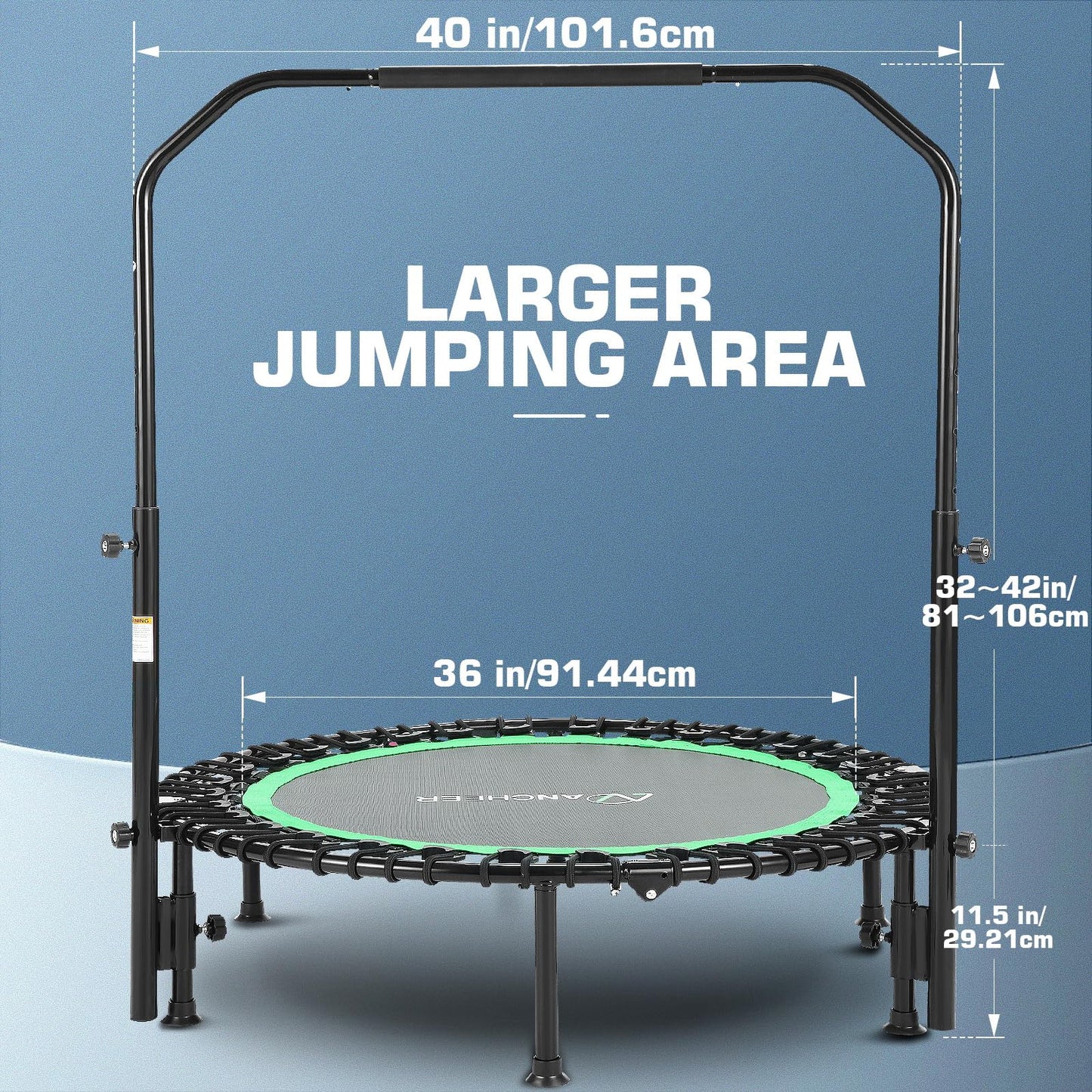 ANCHEER 40" Foldable Mini Trampoline Max Load 450lbs, Fitness Trampoline with Bungees, Adjustable Foam Handle, Indoor Exercise Trampoline for Adults Inoor/Garden Workout