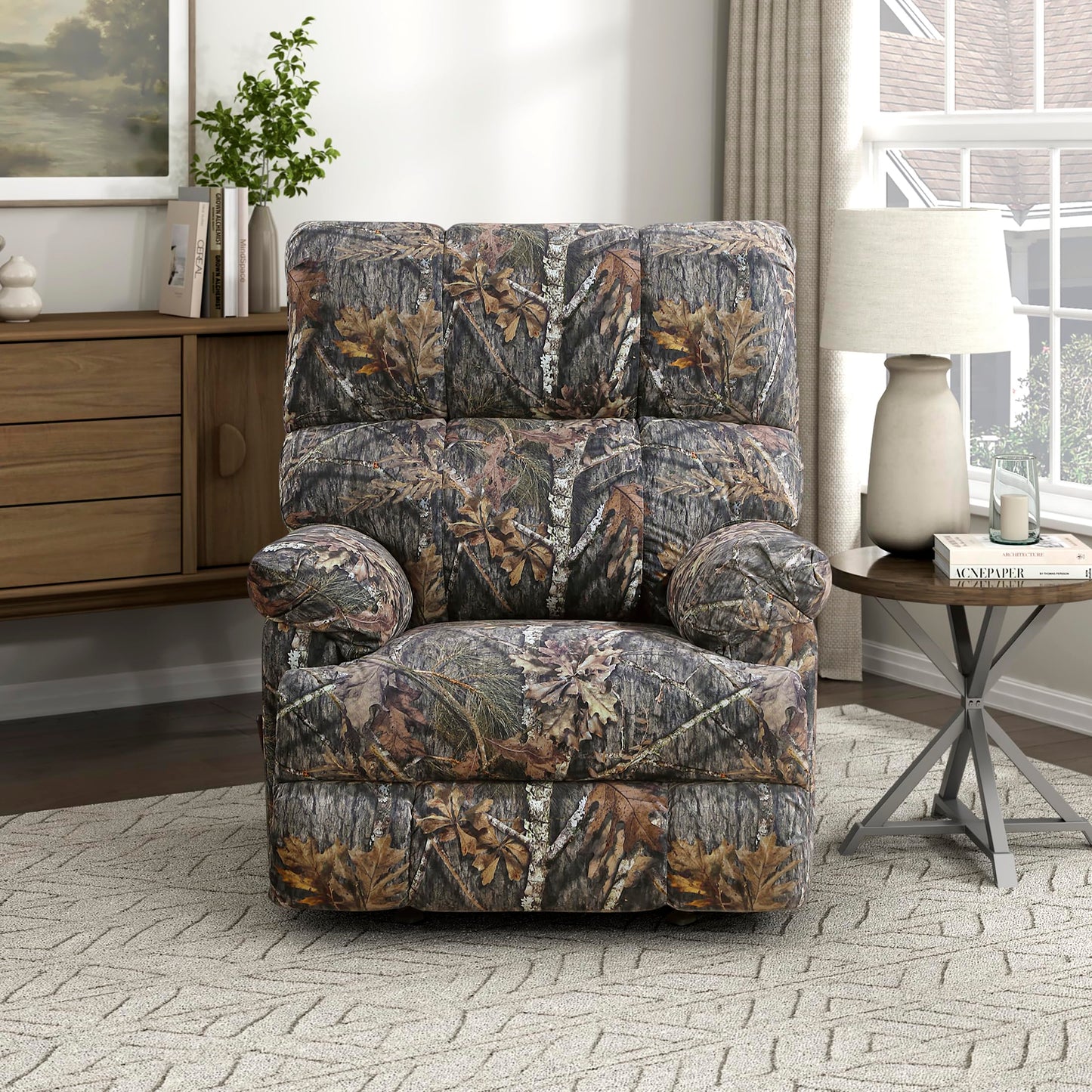 Lexicon Glider Recliner Chair with Lever Handle, Textured Microfiber Manual Recliner, Plush Stitching Cushion, Pillow Top Arms, Rustic Armchair for Cabin/Living Room, Easy Assembly, Camouflage