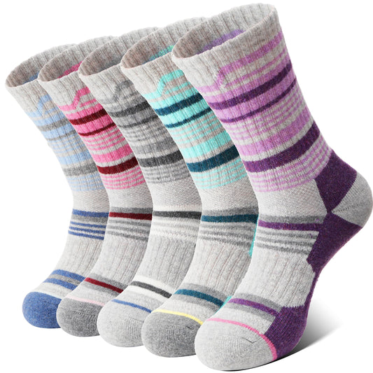Anlisim Merino Wool Hiking Socks for Women Thermal Winter Warm Thick Work Cushion Gifts Socks 5 Pairs Stocking Stuffers(Colorful,M)