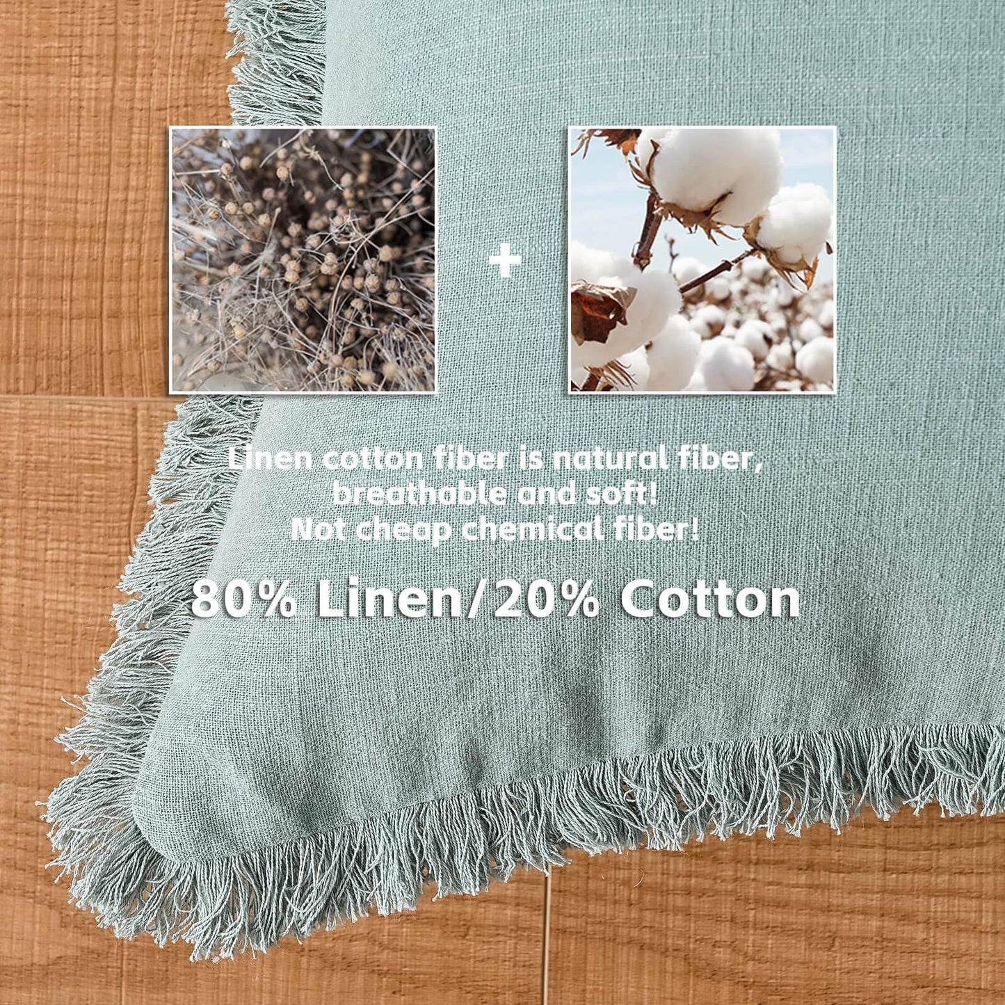 AmHoo Pack of 2 Linen Pillow Covers with Tassels Fringed Decorative Rustic Natural Throw Pillowcase Cushion for Couch Sofa Bedroom 18 x 18-Inch Cloud Blue