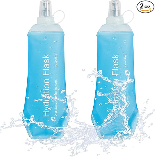 J.CARP 2Pcs 500ml Soft Flask Running Water Bottles, TPU Foldable Running Hydration Flask for Hydration Pack Cycling Hiking Climbing Outdoors Motorbike