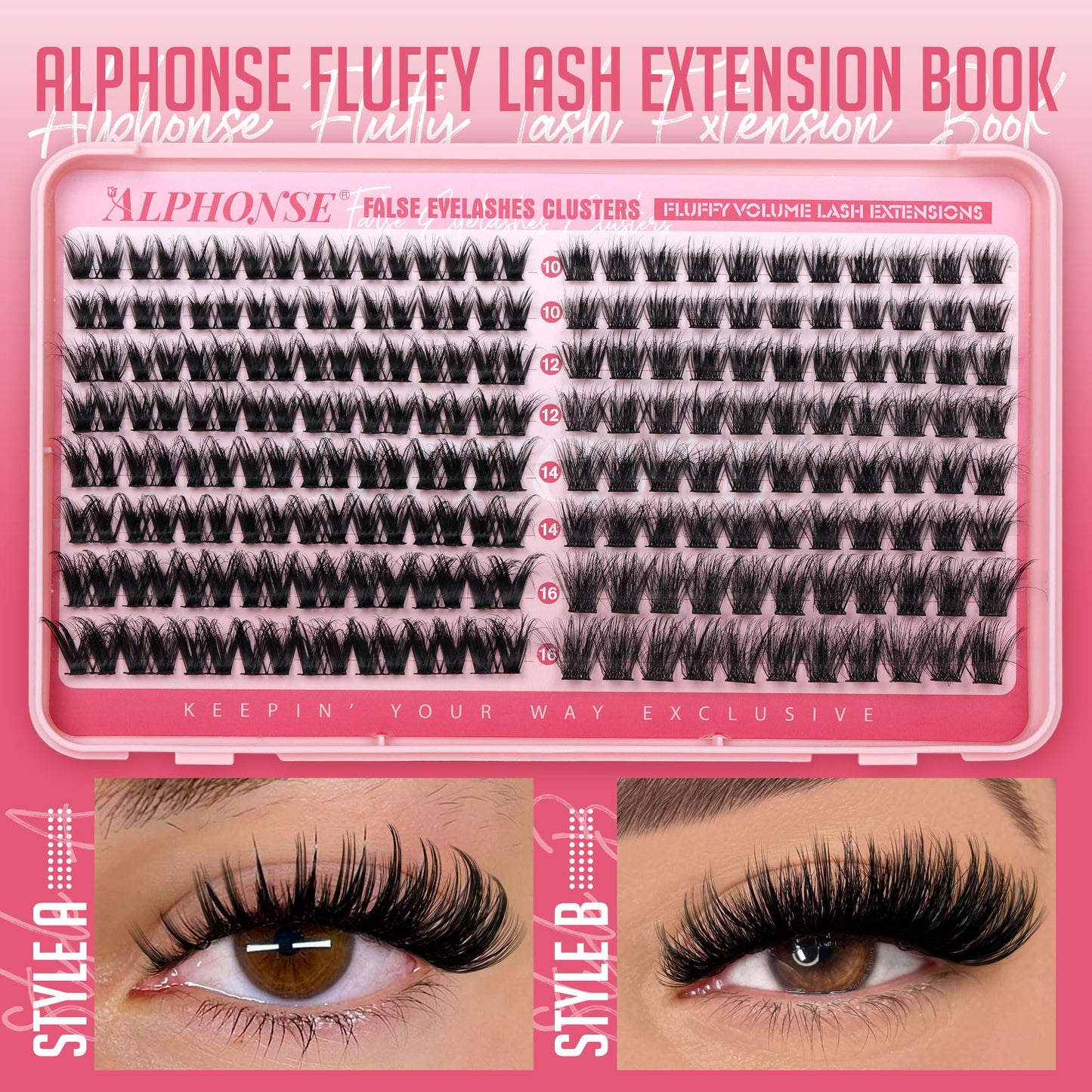 ALPHONSE Lash Clusters 2 Styles Cluster Eyelash Extensions Fluffy 10-16mm Individual Lashes Clusters Wispy DIY Lash Extensions for Beginners at Home Pestañas Pelo a Pelo