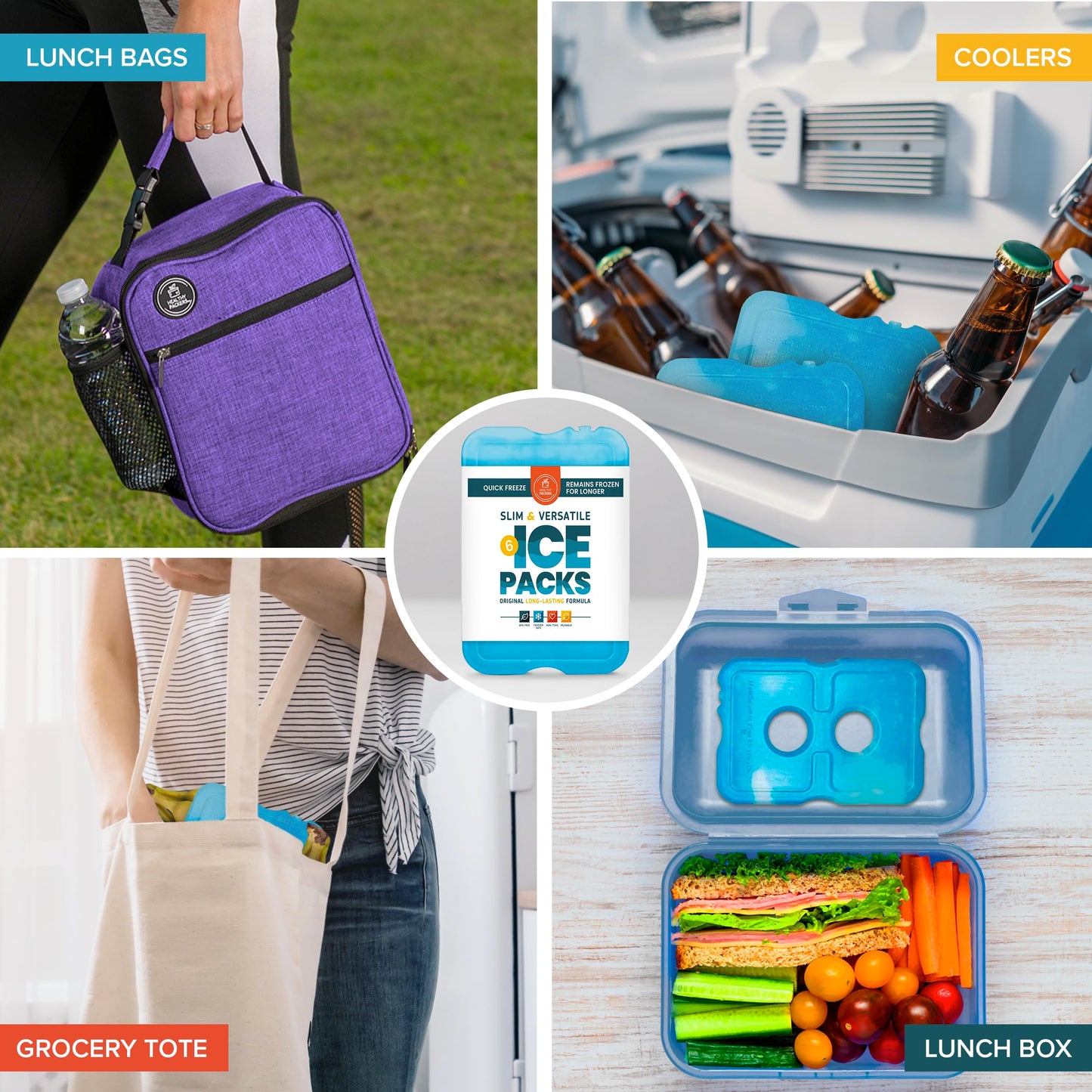 Healthy Packers Ice Packs for Lunch Bags - Original Cool Pack | Slim & Long-Lasting Reusable Ice Pack for Lunch Box, Lunch Bag and Cooler | Freezer Packs for Coolers (Set of 6)