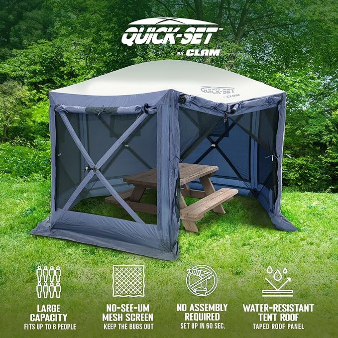 CLAM Pop Up Screen Tent, Outdoor Camping Gazebo Canopy, Pavilion, 12.5', Blue