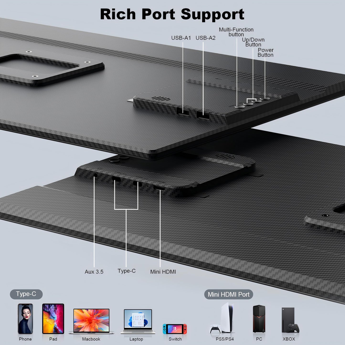 24" Large Portable Monitor, 1080P FHD 100Hz Laptop Screen Extender, 125% sRGB IPS Monitor Extender, USB C HDMI Office Gaming with Detachable Stand, Travel monitor for Window MAC Phone Xbox Switch
