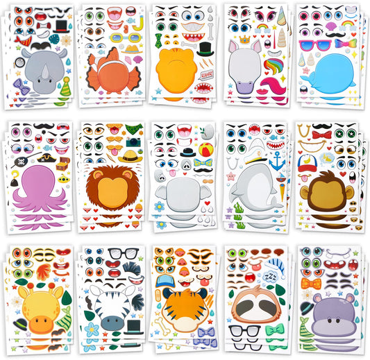 JOYIN 90 PCS 9.8”x6.7 Make-a-face Sticker Sheets Make Your Own Animal Mix and Match Sticker Sheets with Safaris, Sea and Fantasy Animals Kids Party Favor Supplies Craft