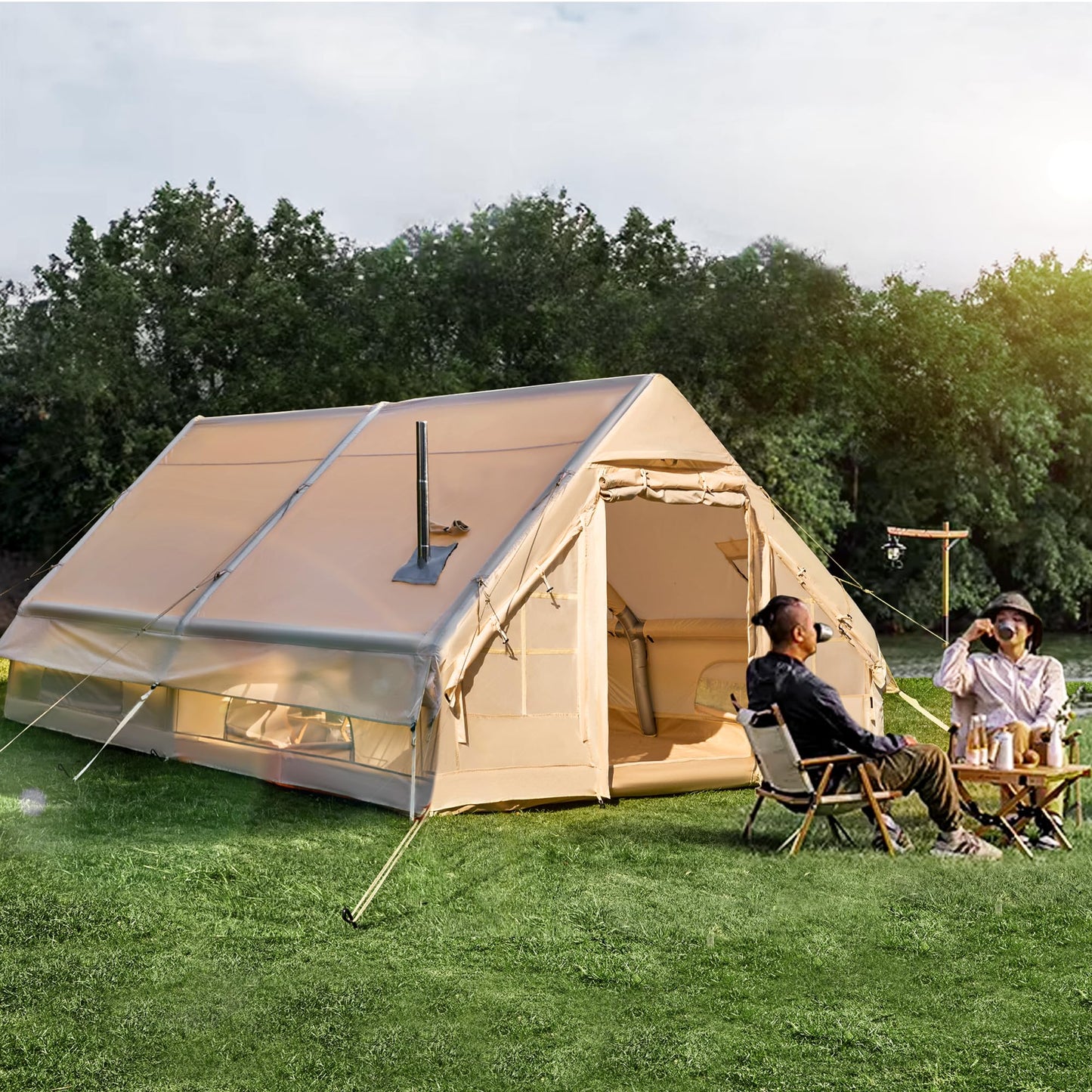 YOLENY Large Inflatable Tent for 8-10 Person, Waterproof Blow Up Camping Tent, Easy Setup 130 Square Glamping Cabin with Mesh & Chimney Windows