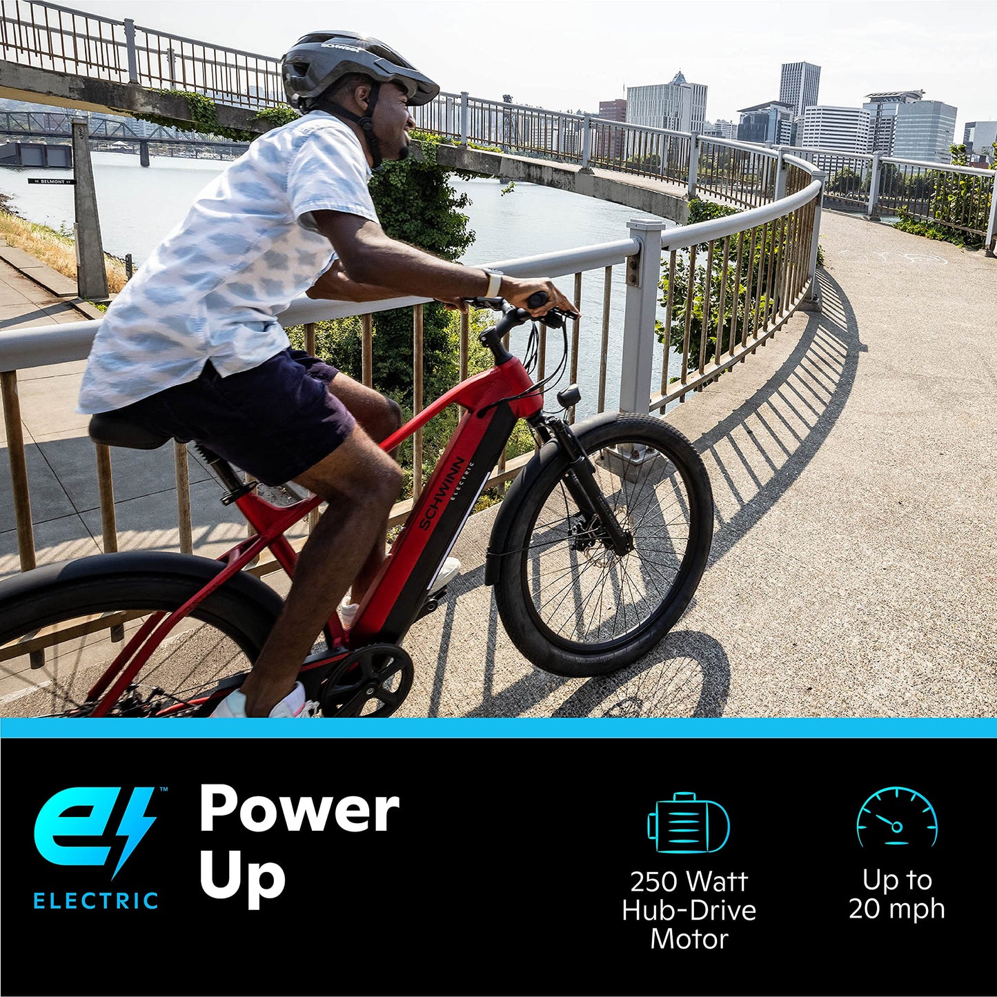 Schwinn Coston CE Hybrid Electric Bike for Adults, 20MPH eBike, Up to 35 miles on a Single Charge, 27.5-Inch Wheels, 7-Speed, Small/Medium Step-Over Frame, Matte Red