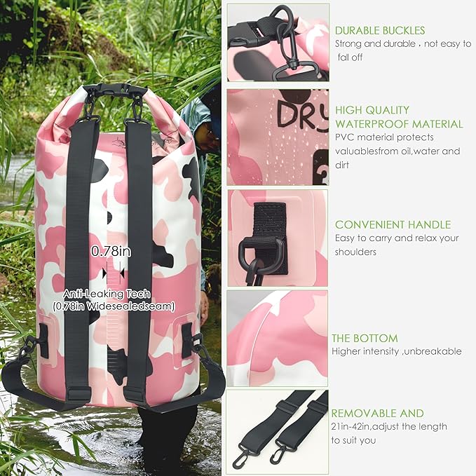 Waterproof Dry Bag Backpack 5L/10L/20L/30L/40L, Roll Top Floating Waterproof Storage Bags for Kayaking, Boating, Swimming, Hiking, Camping and Fishing