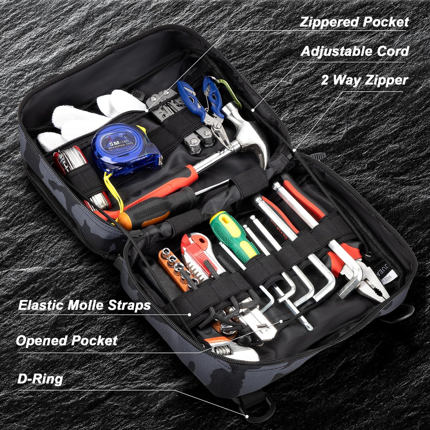 Jueachy Tactical Molle Pouch Admin Bag Utility Tool Pouches Molle Attachment EDC Large Pouches Expandable Molle Accessories Organizer Medical Pocket U.S.A Patch Included Black Camouflage