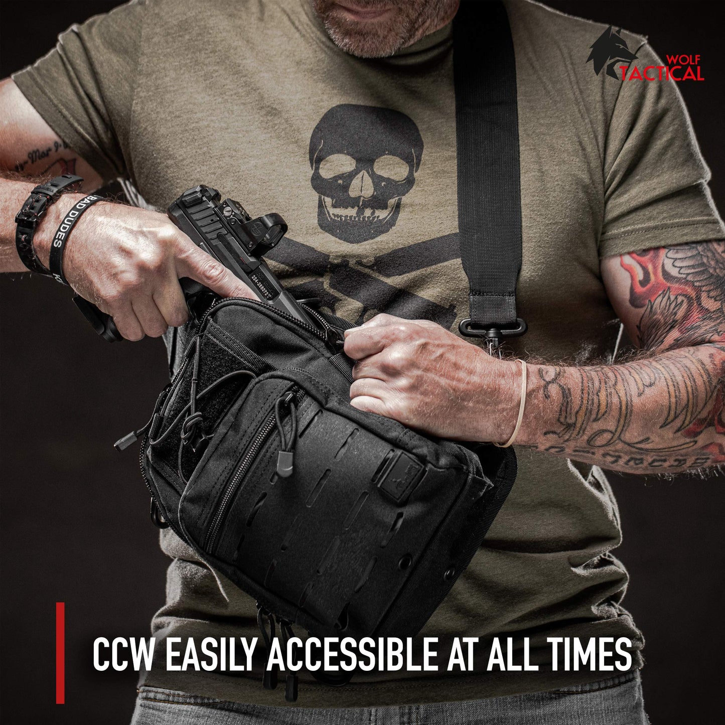 WOLF TACTICAL Compact EDC Sling Bag - Concealed Carry Shoulder Bag for Range, Travel, Hiking, Outdoor Sports (Multicam Black)