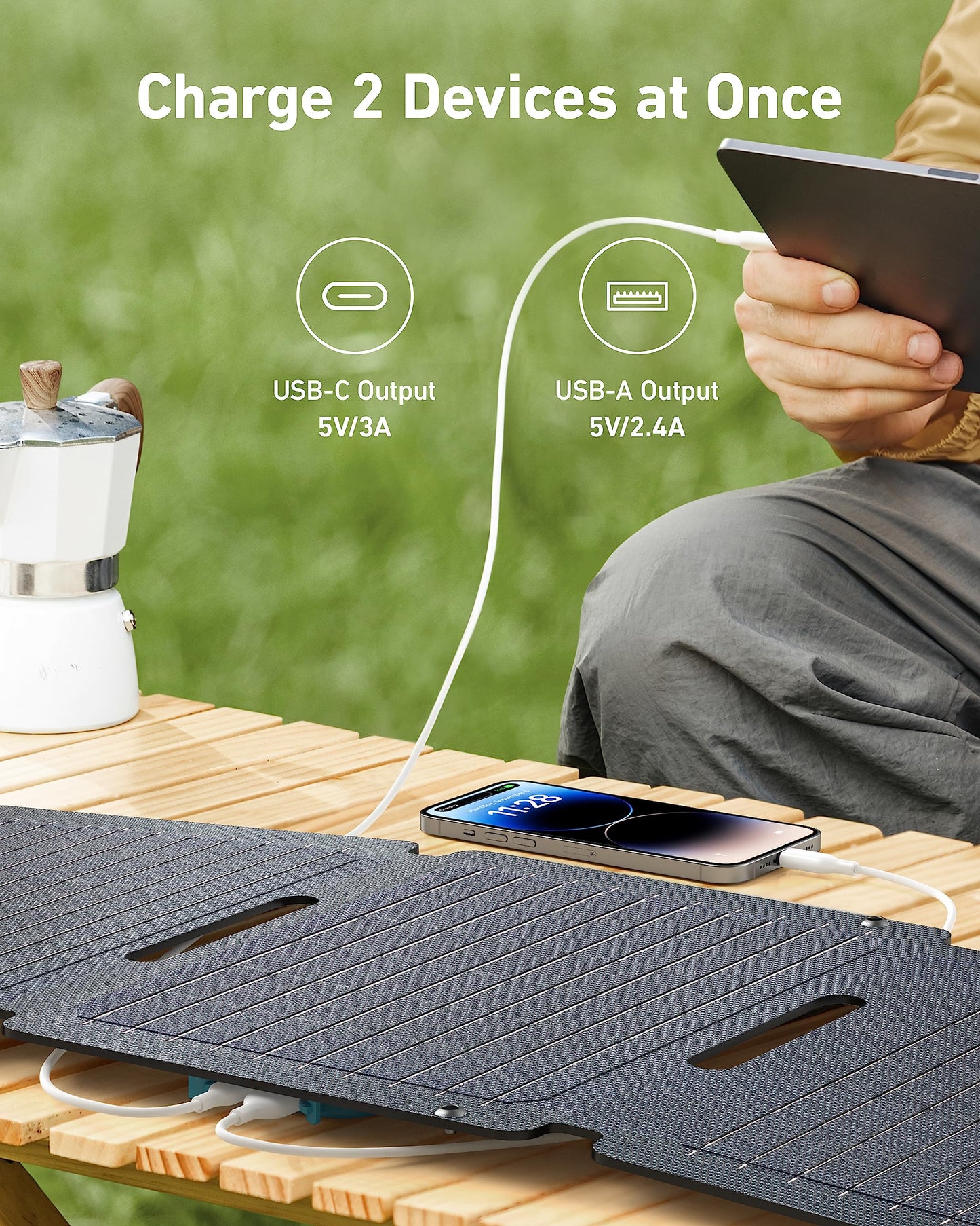 Anker Solix PS30 Solar Panel, 30W Foldable Portable Solar Charger, IP65 Water and Dust Resistance, Ultra-Fast Charging, Charges 2 Devices at Once, for Camping, Hiking, and Outdoor Activities.