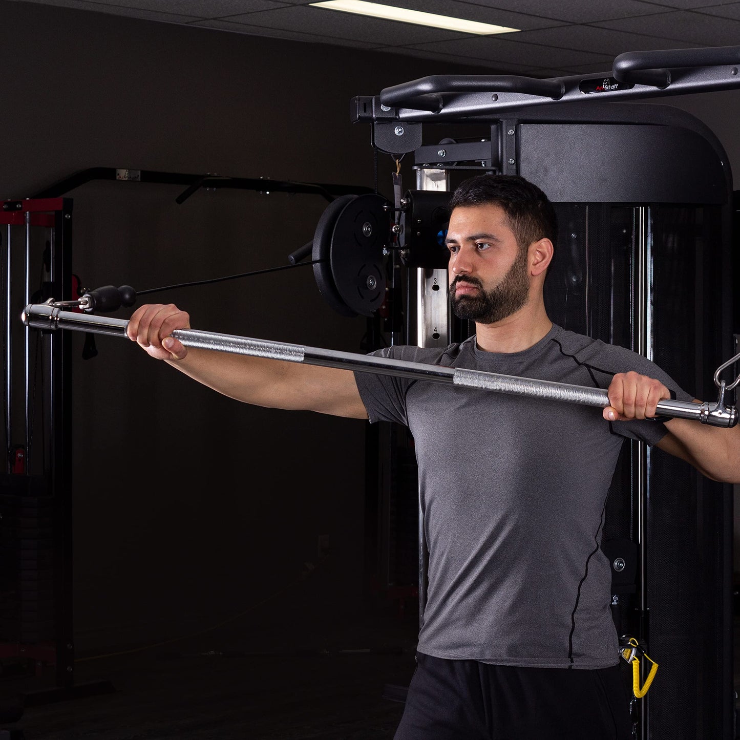 AmStaff Fitness 48" Straight Ez Curl Lat Pull Down Bar with Revolving Double Hook for Dual Pulley Cable Machines, Functional Trainer Multi-Purpose Attachment (Straight Bar)