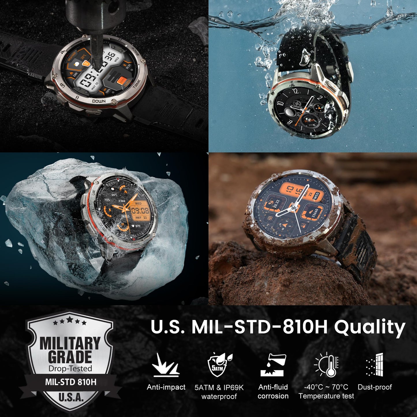 AMAZTIM GPS Smart Watch for Men, 6 Satellite Positioning, Compass, Stainless Steel Body, 50M Waterproof, 470mAh Extra-Large Battery, Answer/Make Call, 1.43" AMOLED Screen, Compatible for Android iOS