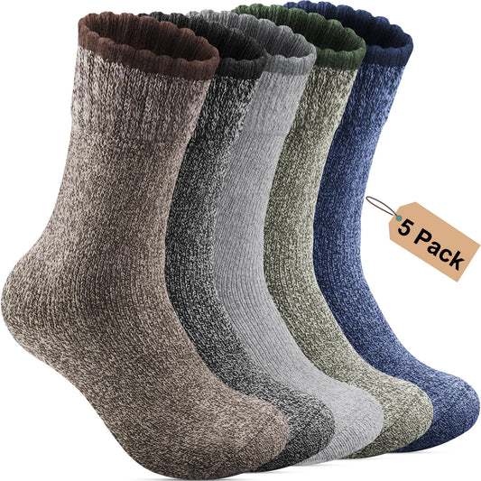 Annsuki 5 Pack Merino Wool Socks Mens for Winter Warm Thermal Socks Thick Hiking Socks for Camping Running Hunting Cozy Socks for Man Multi Colors (US Size 7-13)