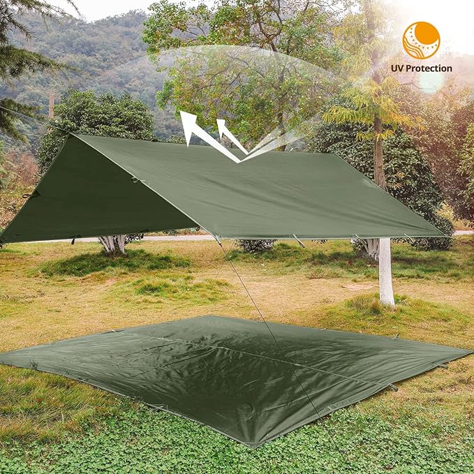 FREE SOLDIER Camping Tarp Waterproof Portable Multifunctional Outdoor Camping Traveling Awning Backpacking Shelter Rain Tarp (Dark Green 13×13ft)
