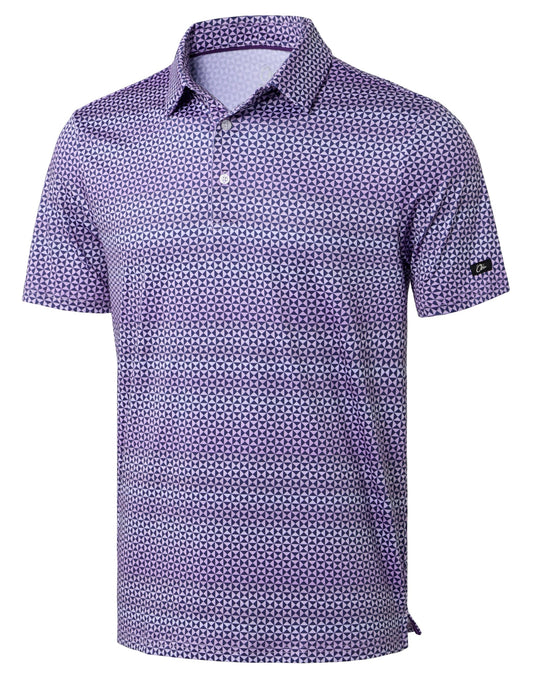 Obla Mens Golf Polo Shirts Short Sleeve Dry Fit Performance Moisture Wicking Casual Print Collared Golf Shirts for Men(Purple Square_S)