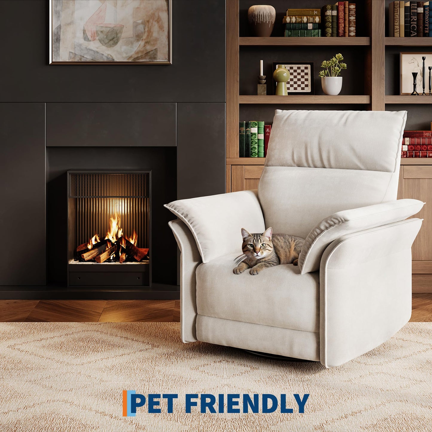 GarveeHome Power Recliner Chair Swivel Glider Upholstered Chenille Nursery Rocker Reclining Sofa Chair with Charging Port, Double-Layered Armrests & Side Pocket for Living Room and Bedroom (Beige)