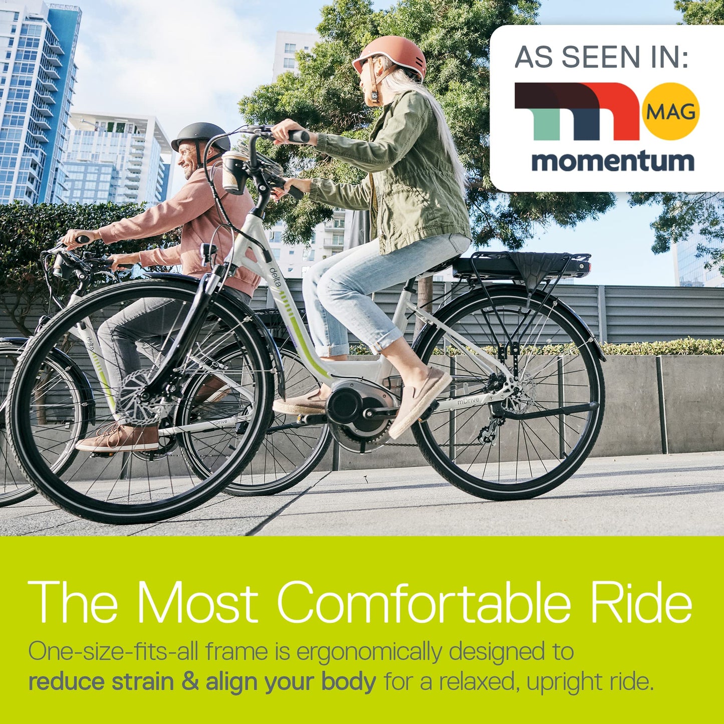 Electric Bike, Delta Cycle mDrive Ebike - 396Wh Lithium-Ion Battery, 55 Miles On Single Charge - 7 Speed Shimano Gear System, Front & Rear Disc Brakes - Safety Lights, Storage Rack & Kickstand
