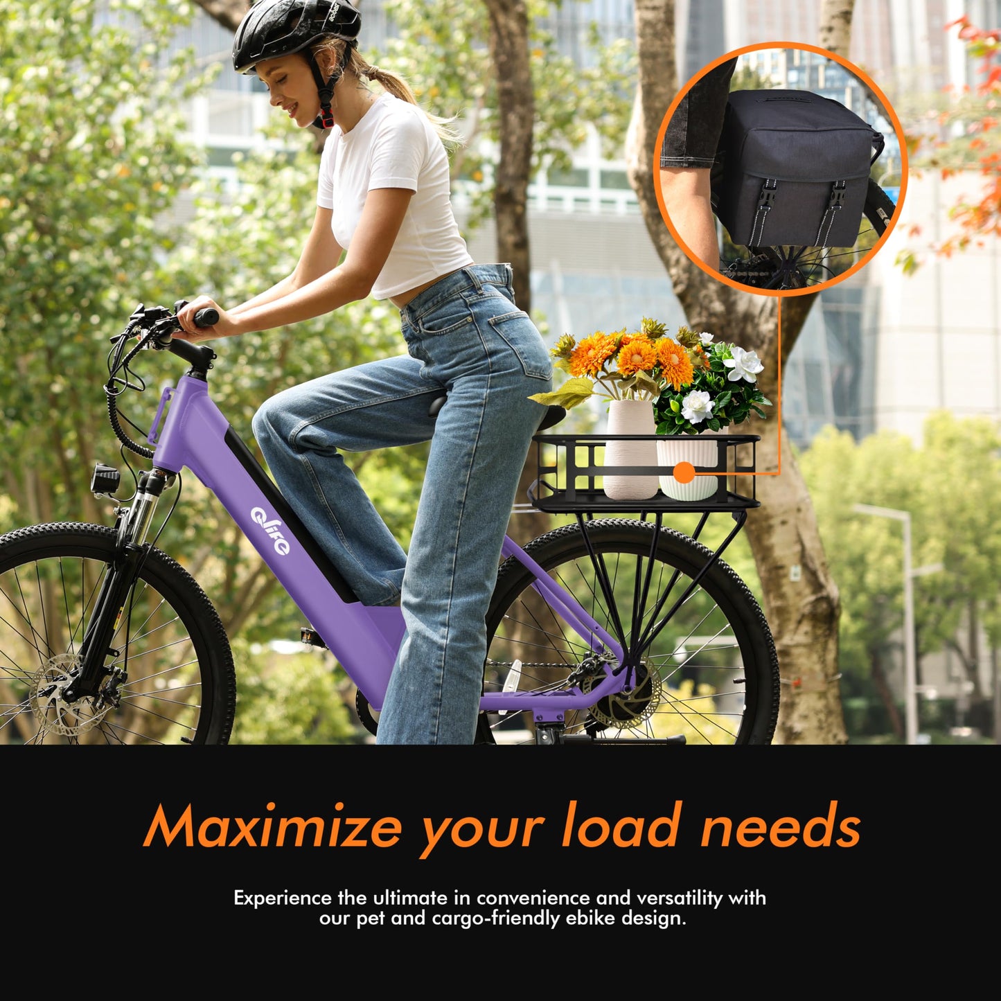 Qlife Cityone Electric Bike for Adults 26" Step-Through 22MPH Ebike with 2.1" Tire,UL2849 Certified Built-in Removable Battery,Peak 750W Motor Ebikes with 7 Speed,Commuter E Bicycle,Purple