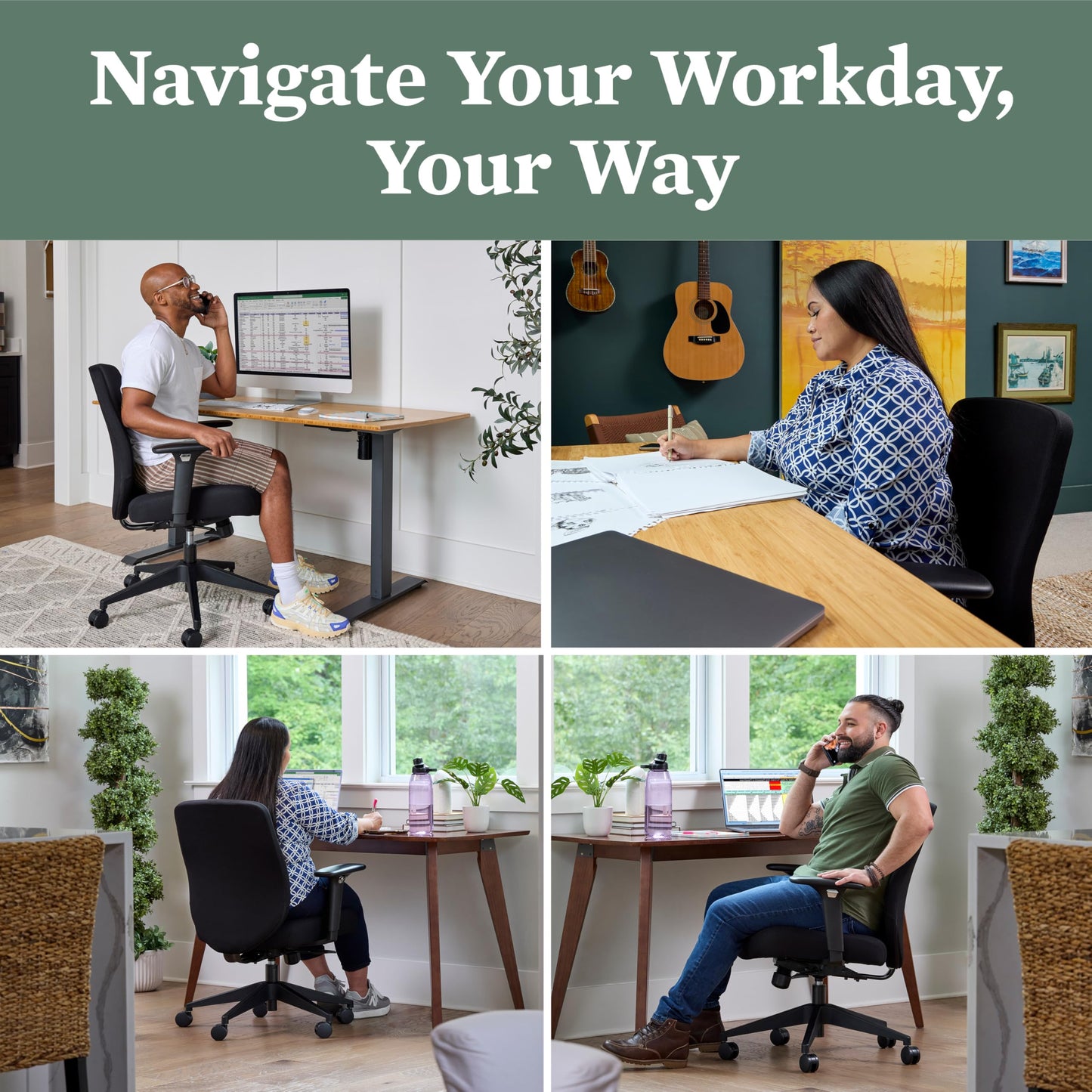 HON Altern Ergonomic Fabric Office Chair with Arms, Wheels, Foam Cushion Seat, Low Back Home Office Desk Chair Comfy, Height Adjustable Arms, Synchro-Tilt, Seat-Slide, Black