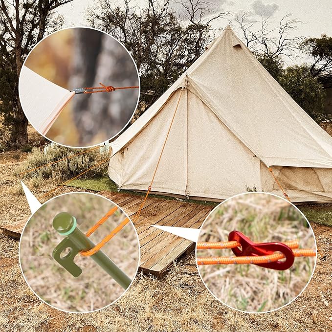 10 inch Tent Stakes Heavy Duty 12 PCS Camping Tent Stakes for Yard and Ground with Reflective Camping Ropes and Pegs Bag(ArmyGreen)