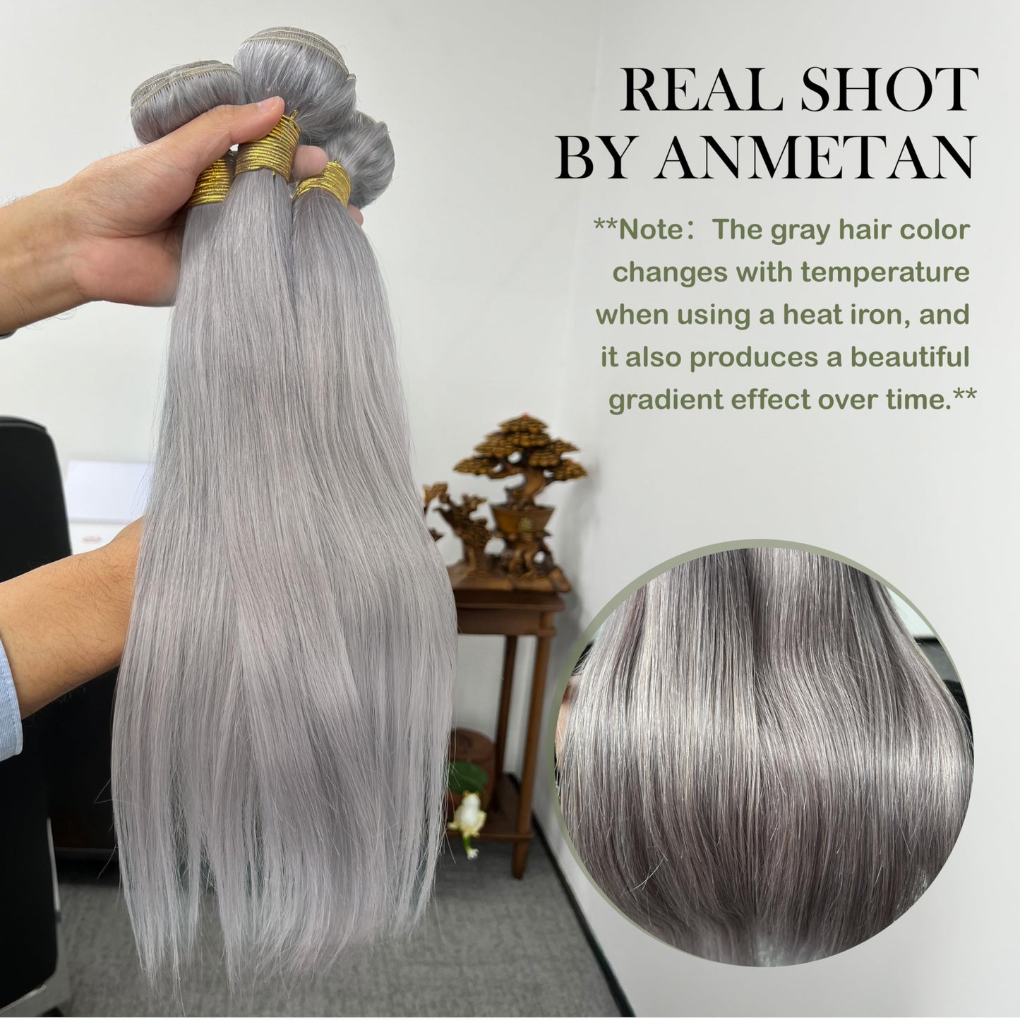 ANMETAN Grey Color Bundles Human Hair, Short Human Hair Bundles 10A 100% Unprocessed Virgin Remy Hair Lavender Colored Bundles Straight Silver Gray Human Hair Weave 3 Bundles 12 14 16 Inch for Women