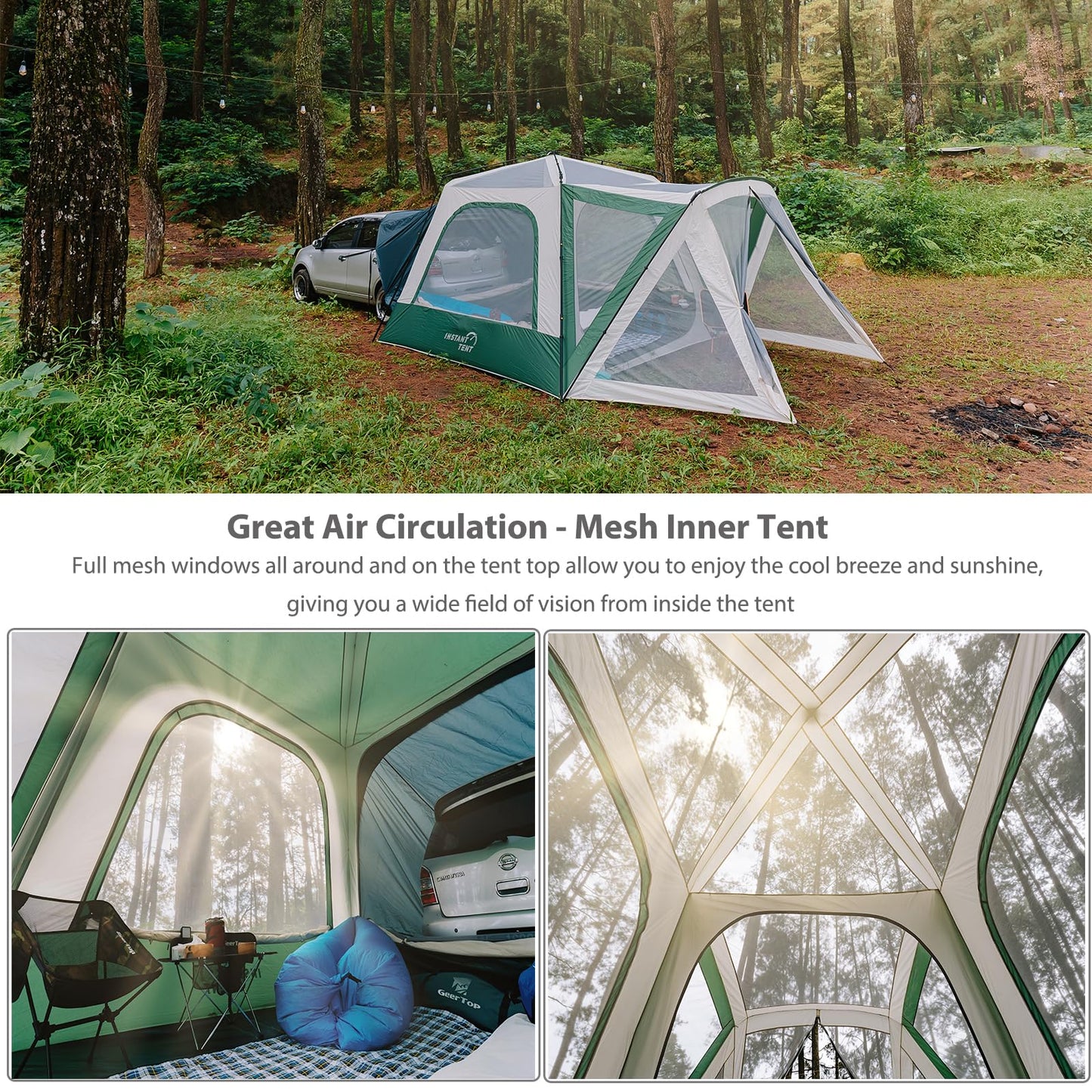 GEERTOP Large Instant SUV Tent for Camping 6 Person Car Tailgate Tent Attachment to SUV with 6' x 7' Screen Room Vestibule Awning Porch
