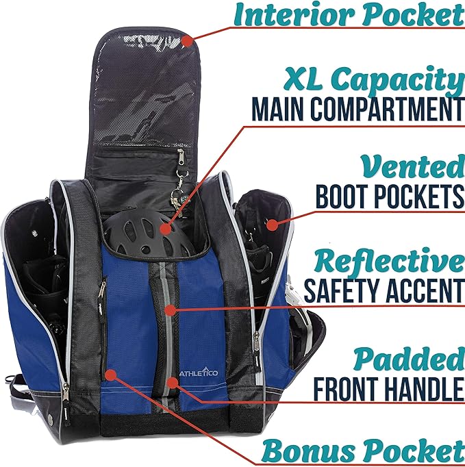 Athletico Ski Boot Bag – Skiing and Snowboarding Travel Luggage – Stores Gear Including Jacket, Helmet, Goggles, Gloves & Accessories – Venting and Grommets for Snow Drainage