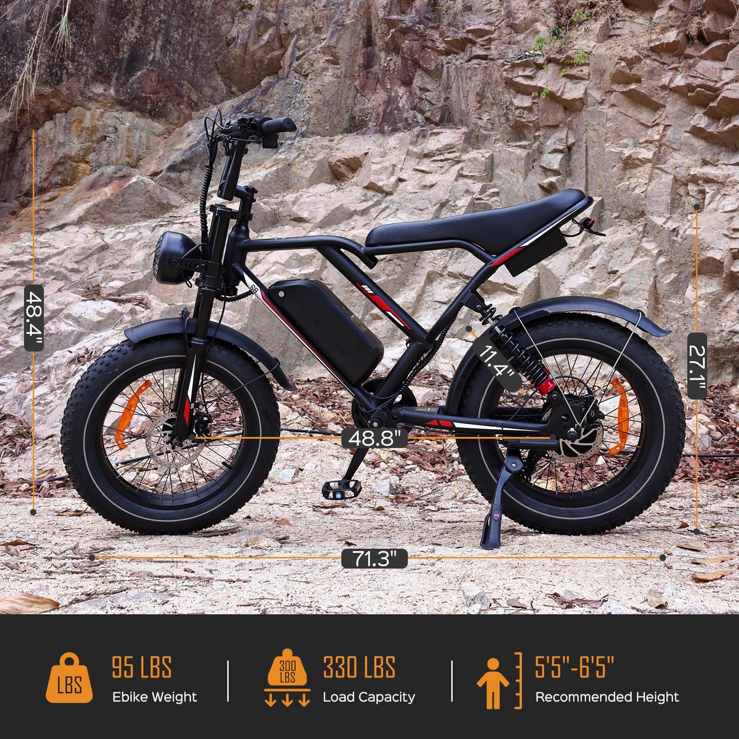 EGGKING S8 Electric Bike for Adult, 1000W 20" Fat Tire 48V 17.5AH Removable Battery, Max 31-70 Miles Electric Motorcycle, 31MPH Shimano 7 Speed Disc Brake Off-Road Mountain Ebike UL2849, Black