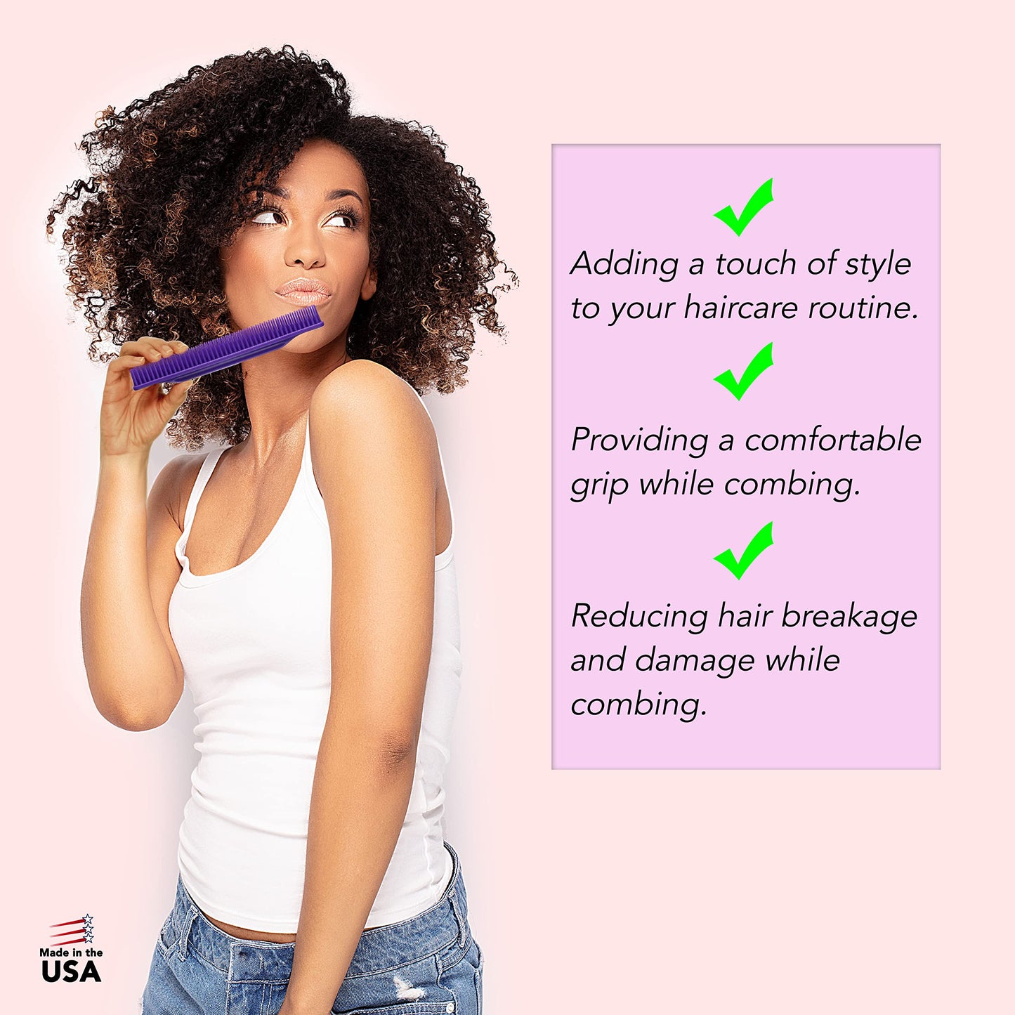 Allegro Combs 3-Row Detangling Comb, Wide Tooth Curl Defining Brush, Perfect for Women Curly Hair Stylists, Curl Defining Comb, Made In The USA, 1 Piece, Purple