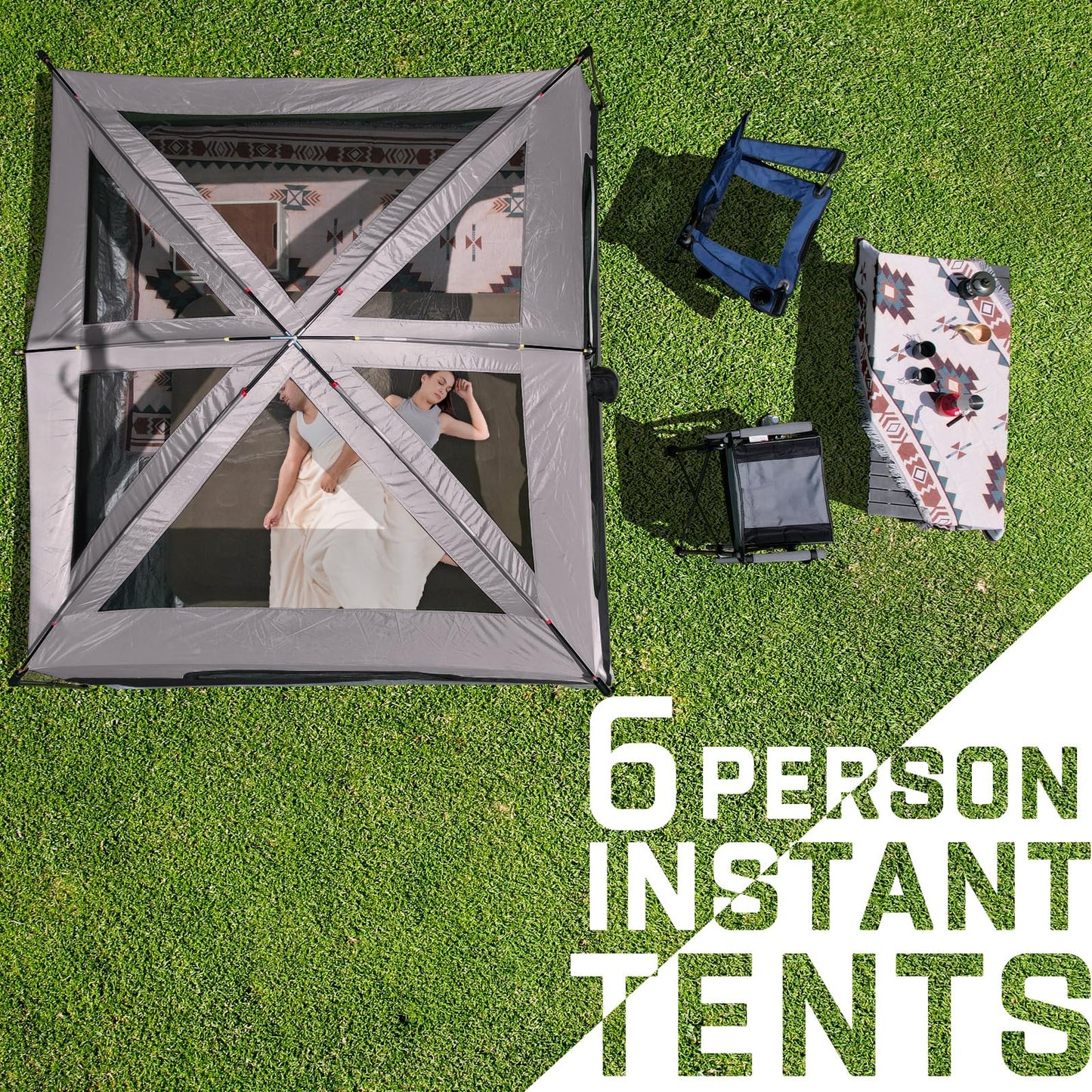 Happy Travel Tent 6 Person Tents for Camping, Waterproof Easy Setup Camping Tent with Rainfly, Portable Large Family Cabin Tent with 5 Large Mesh Windows and Carry Bag for Outdoor Camping & Hiking