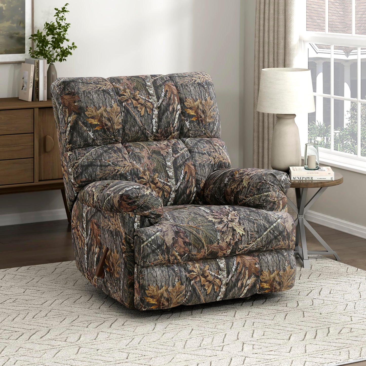 Lexicon Glider Recliner Chair with Lever Handle, Textured Microfiber Manual Recliner, Plush Stitching Cushion, Pillow Top Arms, Rustic Armchair for Cabin/Living Room, Easy Assembly, Camouflage