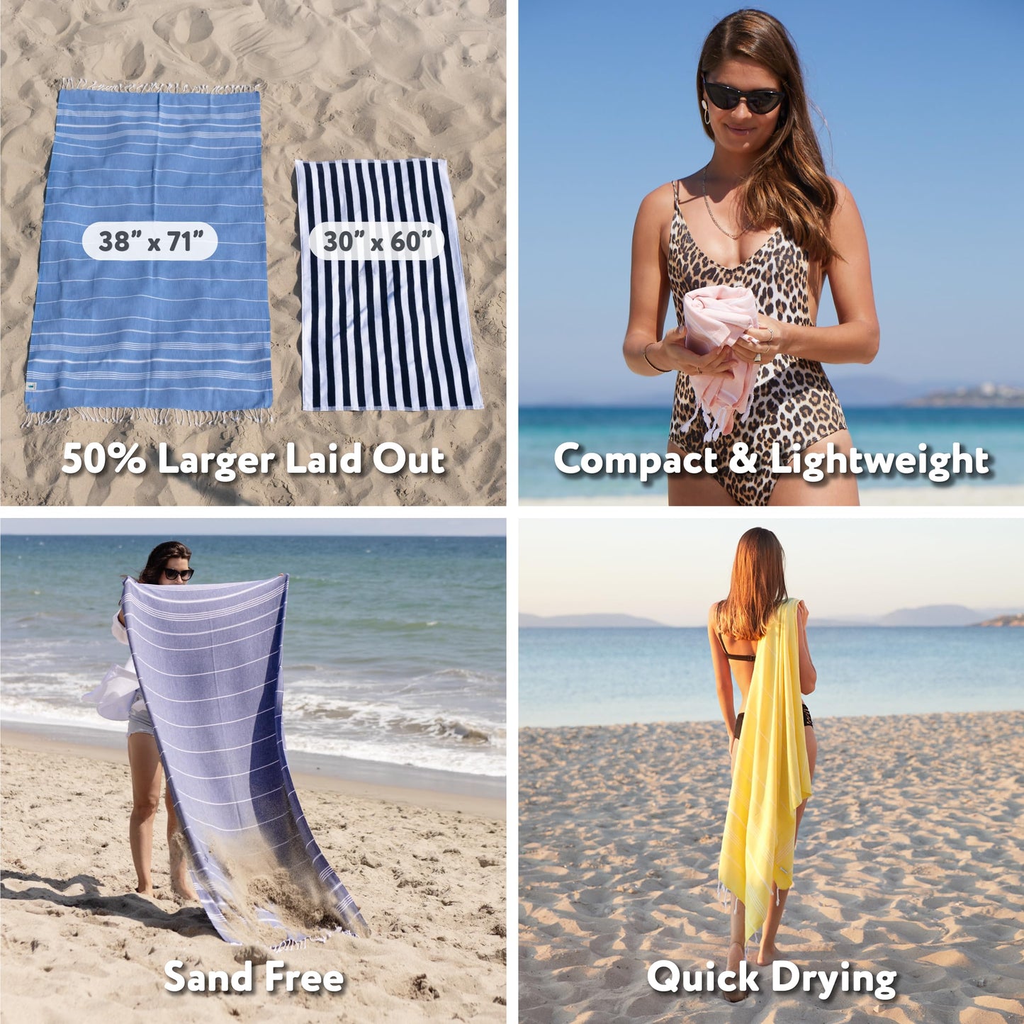 WETCAT Turkish Beach Towel Oversized 38x71 100% Cotton Sand Free Quick Dry Extra Large Light Travel Towel for Adults Beach Accessories Gifts - Pale Olive Green